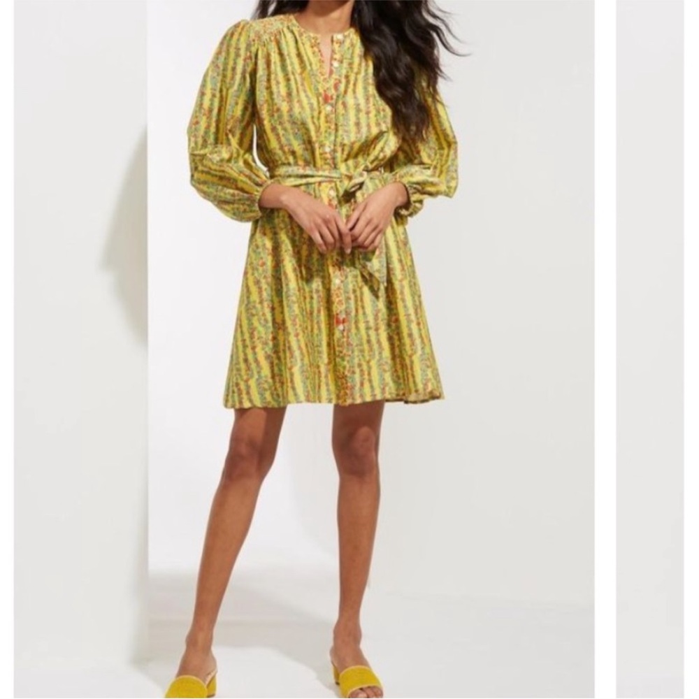 Roller Rabbit Dress Women’s Size XL Yellow Rhody Stripe Evita Belted